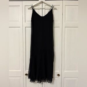 H&M Black Midi Length Dress Sheer Flowy Cocktail Party Whimsigoth Size 8